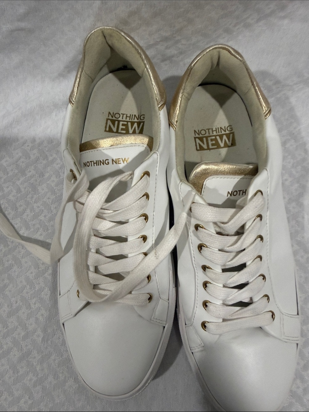 Nothing New Women's White Sneakers with Gold Trim